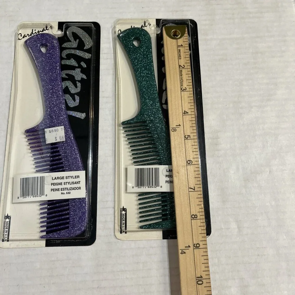 Vintage Cardinal Glittz Combs Large Stylisant #532 Glitter Purple Green Set Of 2